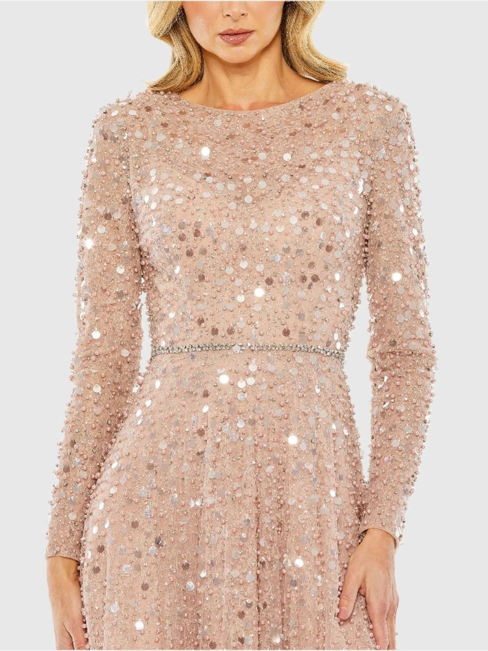 Mac Duggal 11782 Pink Disc Embellished Sequin Gown with Feather Detail Sz 6 NWT - Picture 3 of 16